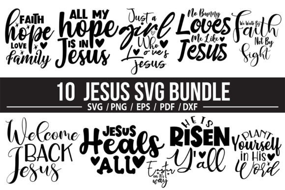 10 Jesus SVG Bundle, Christian SVG, T-Shirt Designs